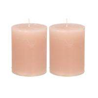 Atmosphera Stompkaars - 2x - taupe - 7 x 9 cm - cilinderkaars - middel rustiek model