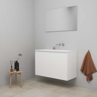 On-Line Badkamermeubelset - 100 cm - Voorgemonteerd - Greeploos 2 Deuren - Acryl Wastafel - zonder Kraangat - Spiegel - Mat Wit