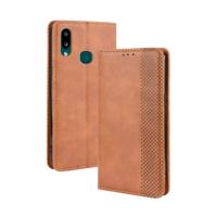 Voor Galaxy A10s magnetische Buckle retro Crazy Horse textuur horizontale Flip lederen draagtas met houder & kaartsleuven & fotolijstjes (bruin)