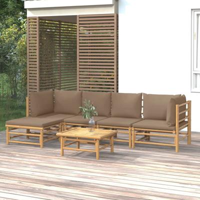 6-delige Loungeset met kussens bamboe taupe