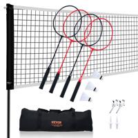 VEVOR Badmintonnetset, buitenbadmintonnet voor achtertuin, strandpark, badmintonnet voor volwassenen en kinderen met stangen, draagtas, 4 ijzeren rackets en 3 nylon shuttles