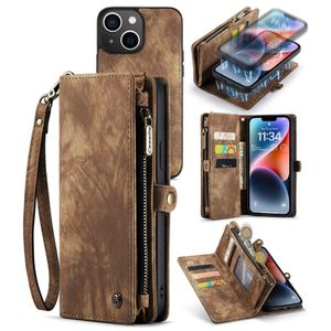 Caseme - iPhone 14 - Vintage 2 in 1 portemonnee hoes - Bruin