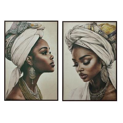 Schilderij Home ESPRIT Bruin Beige Koloniaal Fluweel Afrikaanse 83 x 4 x 123 cm (2 Stuks)