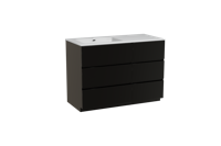 Storke Edge staand badmeubel 110 x 52 cm mat zwart met Diva asymmetrisch linkse wastafel in composietmarmer hoogglans wit