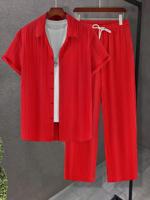 Manfinity Hypemode Men's Casual 2-Piece Shirt and Pants Set - Apricot Burgundy / L