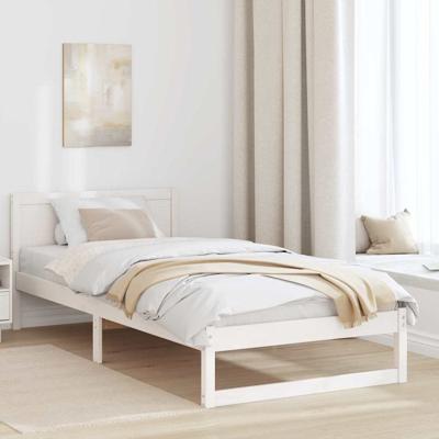 Bedframe met hoofdeinde Wit 90 x 200 cm Massief grenenhout