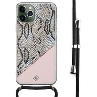 iPhone 11 Pro Max hoesje met koord - Crossbody - Snake print roze - thumbnail