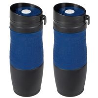 2x Thermosbekers/warmhoudbekers donkerblauw/zwart 380 ml - thumbnail