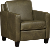 Olijfgroene leren landelijke fauteuil Smart - poot hout zwart - Granada leer Moss (olijfgroen leer)