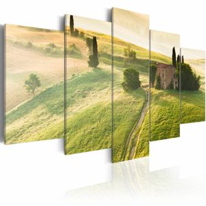 Schilderij - Toscane, Groen, 5luik , wanddecoratie , premium print op canvas