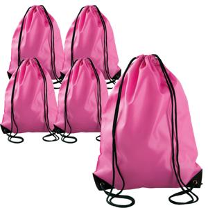 Sport gymtas/draagtas rijgkoord - 5x - fuchsia roze - 34 x 44 cm - polyester - verstevigde hoeken