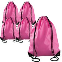 Sport gymtas/draagtas rijgkoord - 5x - fuchsia roze - 34 x 44 cm - polyester - verstevigde hoeken