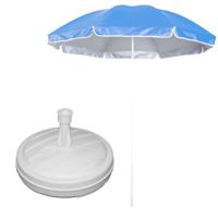 Tuin parasol - met vulbare parasolvoet in wit - doek blauw - D150 cm - polyester