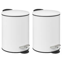 5Five Pedaalemmer - 2x - wit - metaal - 3L - 23 cm - soft close