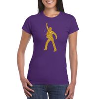 Disco verkleed t-shirt voor dames - paars - gouden glitter - jaren 70/80 - thumbnail