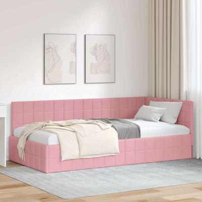 Hoekbedframe met hoofdeinde Roze 90 x 200 cm Fluweel