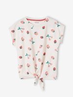 Gestreept T-shirt voor meisjes met sierstrik rose paars bedrukt - thumbnail
