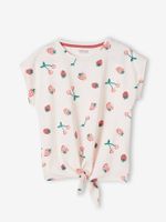 Gestreept T-shirt voor meisjes met sierstrik rose paars bedrukt