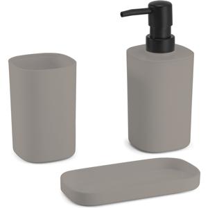 Badkamer accessoires set 3-delig Lona - Kunststof - Beige - Zeeppompje/beker/schaal