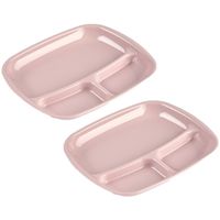 Set van 10x stuks camping/fondu/bbq kunststof borden 3-vaks oud roze 21 x 24 cm