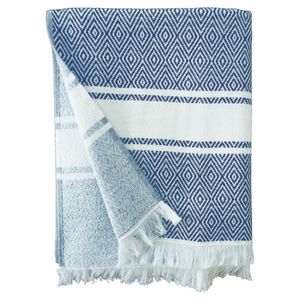 Strandlaken/badlaken hammam blauw/wit Chevron 90 x 160 cm