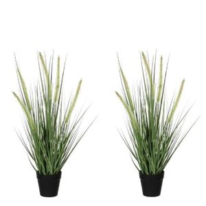 2x Groene Dogtail/siergras kunstplanten 53 cm in zwarte pot