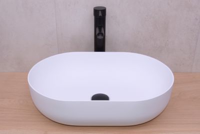 Waskom SaniClear Fabiana | 50x14x35 cm | Solid Surface | Vrijstaand | Ovaal | Wit mat