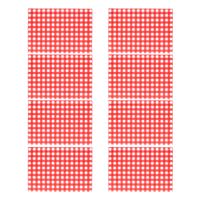 Bellatio Design Tafel Placemats - 8x - Bistro print - rood/wit geblokt - 43 x 28 cm - pvc