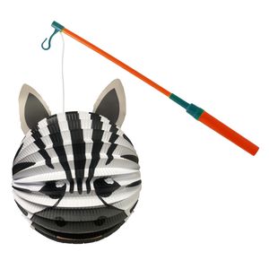 Bol lampion zebra - wit/zwart - H20 cm - papier - met lampionstokje - 40 cm