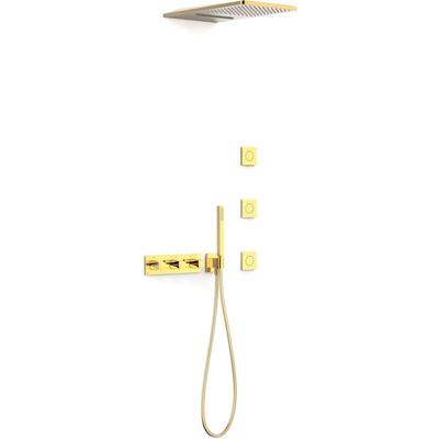 Regendouche set Tres B-System | Inbouw | Thermostaatkraan | 4-weg | Rechthoekig | 24k Goud glans 24k Goud glans