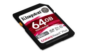 Kingston Technology 64GB Canvas React Plus SDHC UHS-II 300R/260W U3 V90 voor Full HD/4K/8K