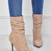 Apricot Suedette Slouchy Boots - Pointed Toe Stiletto High Heels Apricot / US11