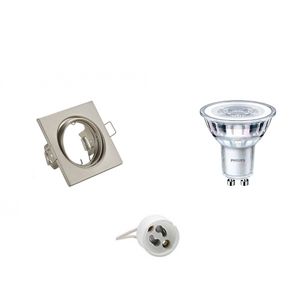 LED Spot Set - GU10 Fitting - Inbouw Vierkant - Mat Nikkel - Kantelbaar 80mm - Philips - CorePro 840 36D - 3W - Natuurlijk Wit 4000K - Dimbaar