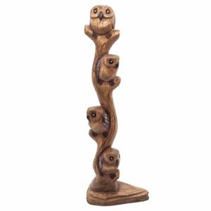 Houten Beeld van Uilen in Boom (50 x 12,5 x 12,5 cm)
