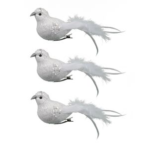 12x stuks decoratie vogels op clip glitter wit 18 cm