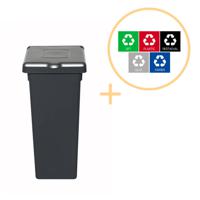 Plafor Fit Bin Prullenbak met Deksel voor Afvalscheiding 20L, Grijs, Recyclen - thumbnail