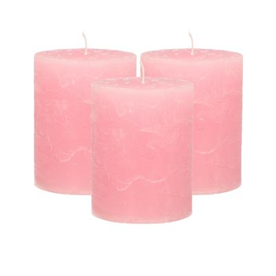 Atmosphera Stompkaars - 3x - roze - 7 x 9 cm - middel rustiek model - cilinderkaars - kaars Atmosphera Stompkaars - 3x - roze - 7 x 9 cm - middel rustiek model - cilinderkaars - kaars