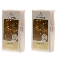 Draadverlichting - 2x - lichtsnoer - 20 led lampjes - warm wit - 100 cm - op batterij