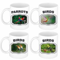 4x Dieren tropische vogels prints drink mokken 300 ml - feest mokken - thumbnail