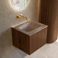 Badmeubel Mondiaz Kurve-Dlux | 50 cm | Meubelkleur Walnut | Wastafelkleur Oza | Solid surface | Wasbak midden spoelbak | Zonder kraangat(en)