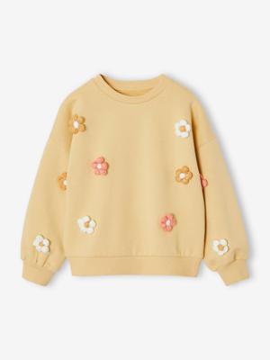 Meisjessweater met 3D bloemen goudgeel