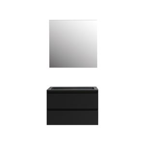 Badkamermeubel BWS Pepper Acryl Wastafel Mat Zwart Incl Spiegel Zonder Kraangat 80x55x46 cm Mat Zwart