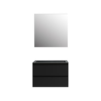 Badkamermeubel BWS Pepper Acryl Wastafel Mat Zwart Incl Spiegel Zonder Kraangat 80x55x46 cm Mat Zwart