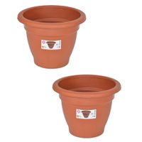 Set van 4x stuks terra cotta kleur ronde plantenpot/bloempot kunststof diameter 25 cm