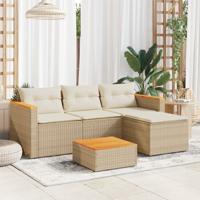 3-delige Loungeset met kussens poly rattan beige