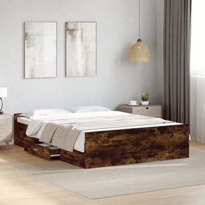 Bedframe met lades bewerkt hout gerookt eikenkleurig 140x190 cm