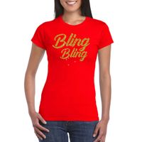 Bellatio Decorations Glitter glamour feest t-shirt dames - bling bling goud - rood 2XL  - - thumbnail