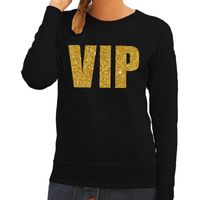 VIP tekst sweater / trui zwart met gouden glitter letters dames - thumbnail