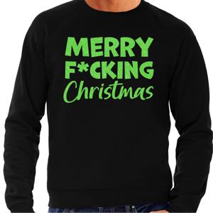 Foute Kersttrui/sweater voor heren - Merry F*cking Christmas - zwart - glitter groen