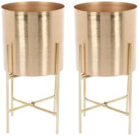 Set van 2x stuks plantenpot goud kleurig op metalen standaard - 30 cm hoogte